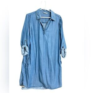 beachlunchlounge Light Wash Denim Tunic Shirt Dress Size Medium